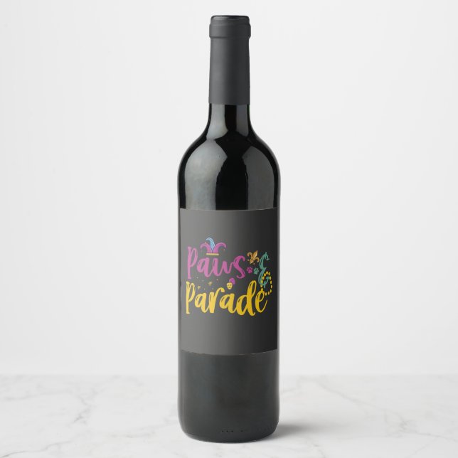 Étiquette Pour Bouteilles De Vin Paws & Parade Drôle Mardi Gras Chien et Amoureux d (Devant)