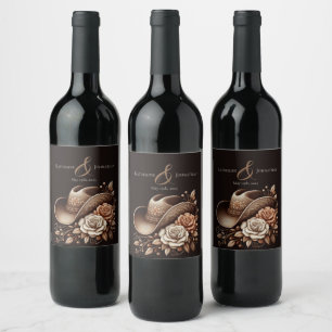 Étiquette Pour Bouteilles De Vin Pays Western Cowgirl Casquette avec fleurs