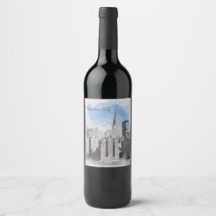 Étiquette Pour Bouteilles De Vin Paysage élégant de Manhattan, New York City Sur