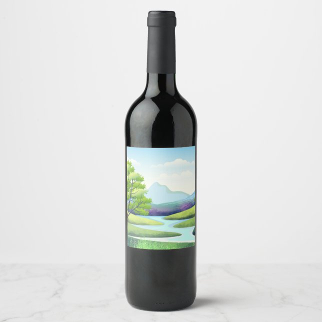 Étiquette Pour Bouteilles De Vin Paysage naturel avec rivière (Devant)