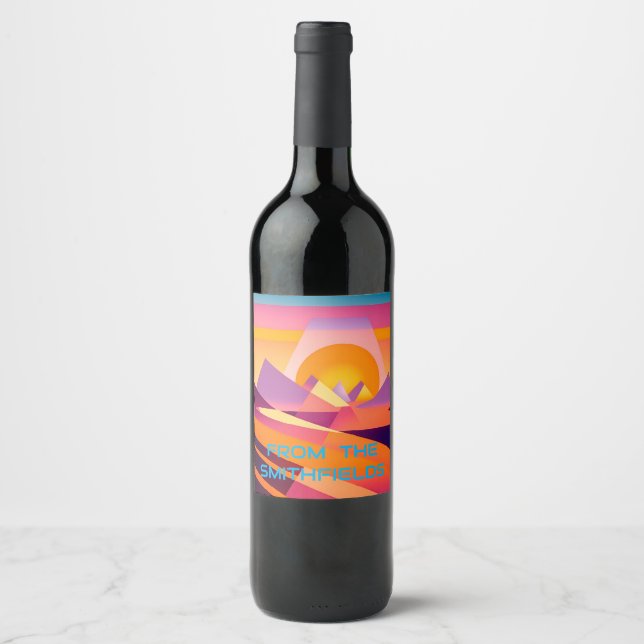 ÉTIQUETTE POUR BOUTEILLES DE VIN PAYSAGE PERSONNALISÉ NEO GEO SUNSET (Devant)