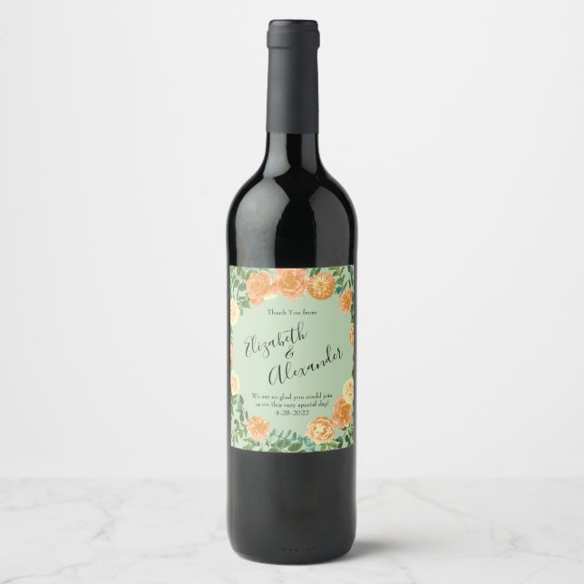 Étiquette Pour Bouteilles De Vin Peach Green Mariage Spring Pastel (Devant)