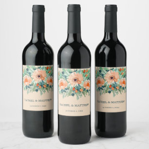 Étiquette Pour Bouteilles De Vin Peach Jade Turquoise Floral Aquarelle
