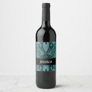 Étiquette Pour Bouteilles De Vin Peau de serpent bleu texturé