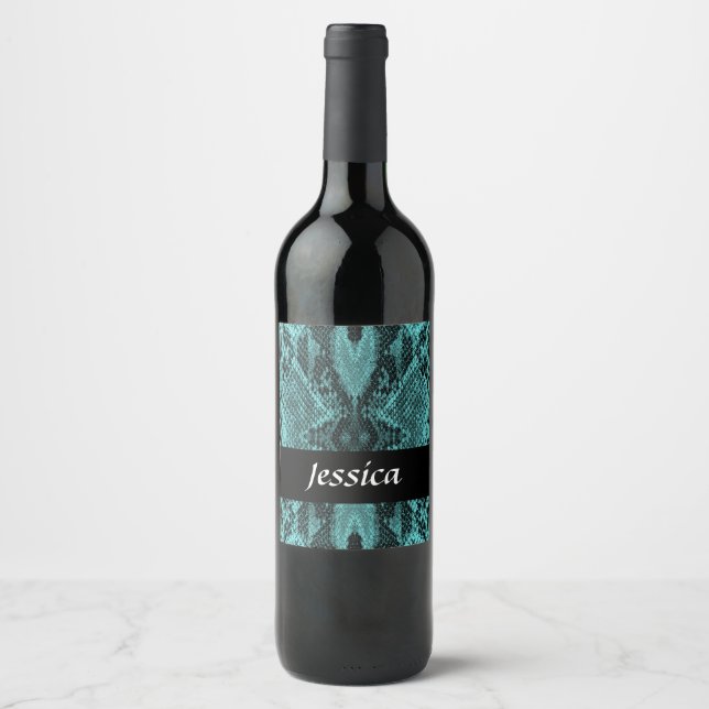 Étiquette Pour Bouteilles De Vin Peau de serpent bleu texturé (Devant)
