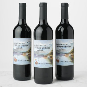 Étiquette Pour Bouteilles De Vin Pêche à la retraite au lac aquarelle