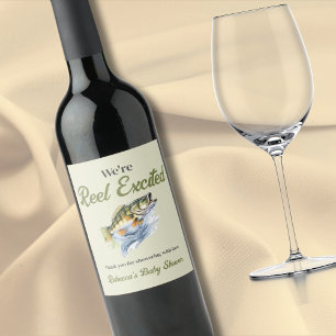 Étiquette Pour Bouteilles De Vin Pêche Sage Green Reel Baby shower excité