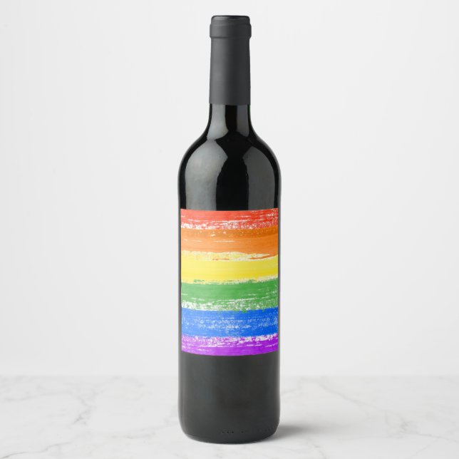 ÉTIQUETTE POUR BOUTEILLES DE VIN PEINTURE À DRAPEAU LGBT RAINBOW (Devant)