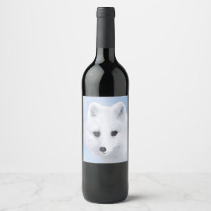 Étiquette Pour Bouteilles De Vin Peinture Arctic Fox - Art original de la faune