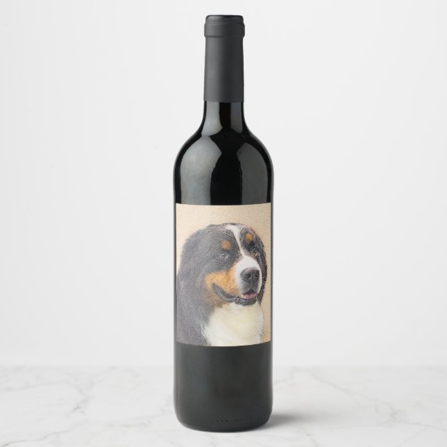 Étiquette Pour Bouteilles De Vin Peinture bernoise de chien de montagne - Art origi (Devant)