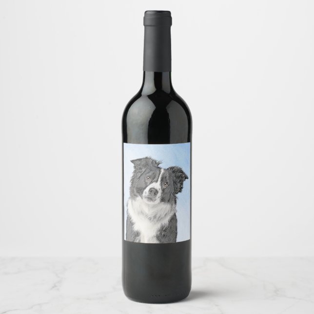 Étiquette Pour Bouteilles De Vin Peinture Collie Bordure - Joli art original chien (Devant)