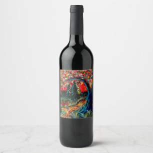 Étiquette Pour Bouteilles De Vin Peinture Colorée Sur Arbre Et Rivière