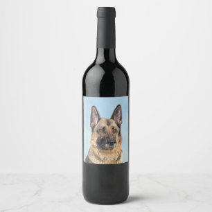 Étiquette Pour Bouteilles De Vin Peinture de berger allemande - Beau art original d