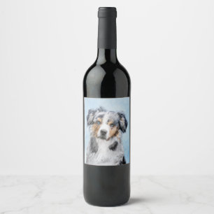 Étiquette Pour Bouteilles De Vin Peinture de berger américaine miniature - Chien Ar