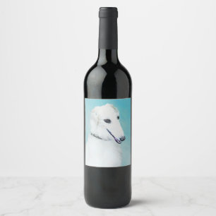 Étiquette Pour Bouteilles De Vin Peinture de Borzoi (Blanc) - Joli Chien d'origine