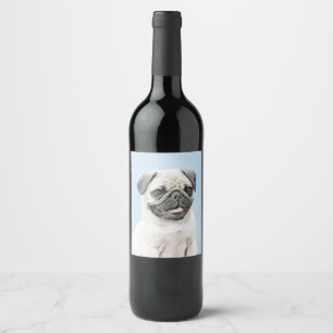 Étiquette Pour Bouteilles De Vin Peinture de carlin - Joli art original de chien