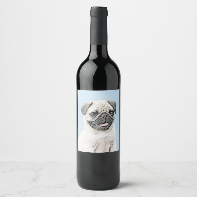 Étiquette Pour Bouteilles De Vin Peinture de carlin - Joli art original de chien (Devant)