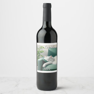Étiquette Pour Bouteilles De Vin Peinture de chat dormant sur un canapé vert