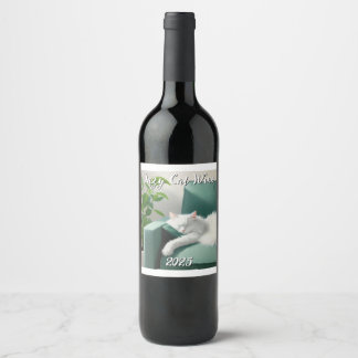 Étiquette Pour Bouteilles De Vin Peinture de chat dormant sur un canapé vert