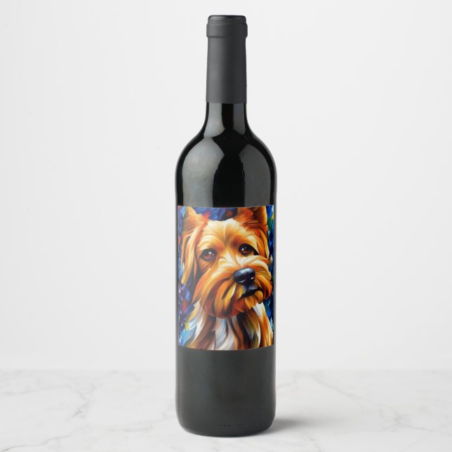 Étiquette Pour Bouteilles De Vin Peinture de chien de Terrier du Yorkshire mignon (Devant)