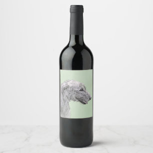 Étiquette Pour Bouteilles De Vin Peinture de chien-loup irlandais - art original