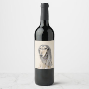 Étiquette Pour Bouteilles De Vin Peinture de Saluki (Faune) - Cute Original Chien A