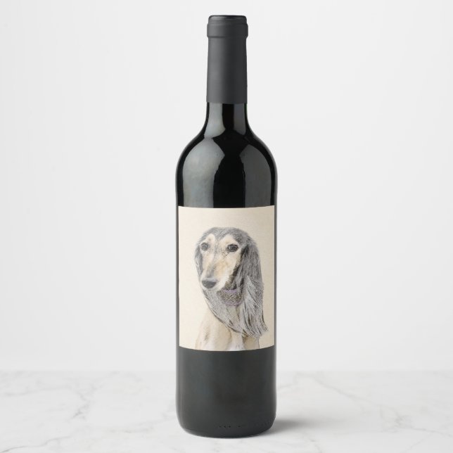 Étiquette Pour Bouteilles De Vin Peinture de Saluki (Faune) - Cute Original Chien A (Devant)