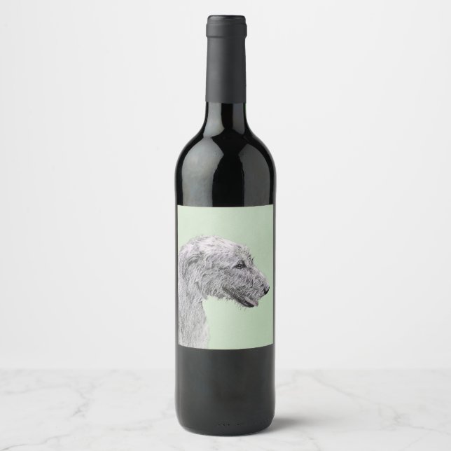 Étiquette Pour Bouteilles De Vin Peinture de Wolfhound irlandais - Joli art origina (Devant)
