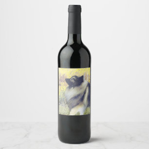 Étiquette Pour Bouteilles De Vin Peinture en teint de Keeshond - jolie art original