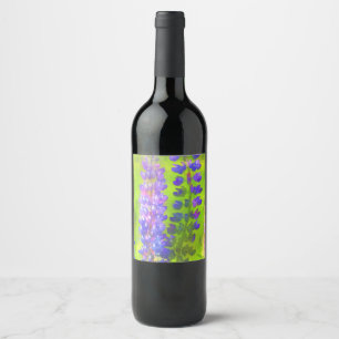 Étiquette Pour Bouteilles De Vin Peinture Lupine - Art Fleur Original