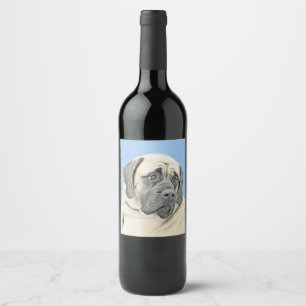 Étiquette Pour Bouteilles De Vin Peinture Mastiff (Fawn) anglaise - Art Chien origi