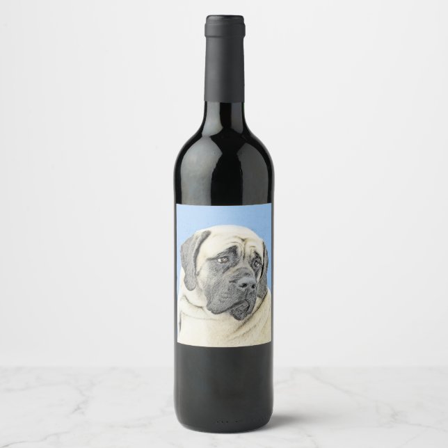 Étiquette Pour Bouteilles De Vin Peinture Mastiff (Fawn) anglaise - Art Chien origi (Devant)
