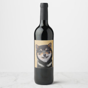 Étiquette Pour Bouteilles De Vin Peinture Shiba Inu (Noir et Tan) - Art Chien