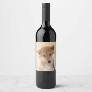 Étiquette Pour Bouteilles De Vin Peinture Shiba Inu (Rouge) - Art Chien original