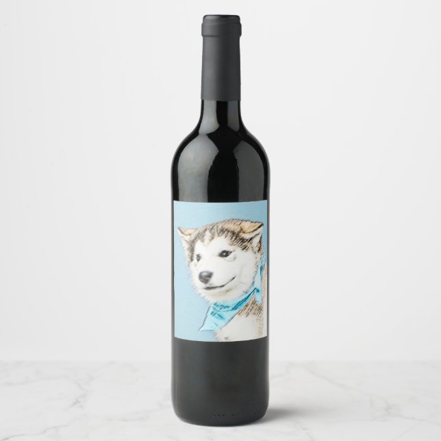 Étiquette Pour Bouteilles De Vin Peinture Sibérienne Husky Puppy - Art Chien origin (Devant)