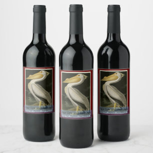 Étiquette Pour Bouteilles De Vin Pélican blanc américain, oiseaux d'Amérique d'A