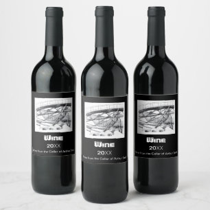 Étiquette Pour Bouteilles De Vin Pencilart de passerelle antique Monochrome