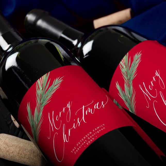 Étiquette Pour Bouteilles De Vin Penderie rustique rouge de Noël (Créateur téléchargé)