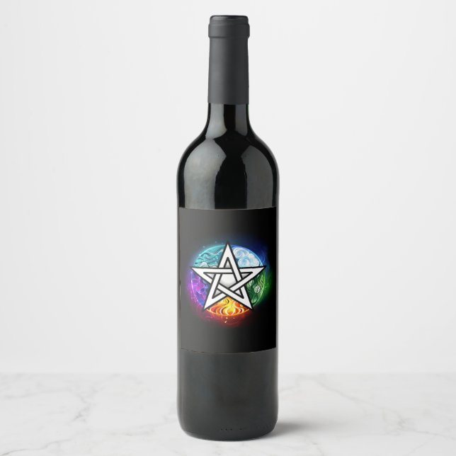 Étiquette Pour Bouteilles De Vin pentagramme wiccan (Devant)