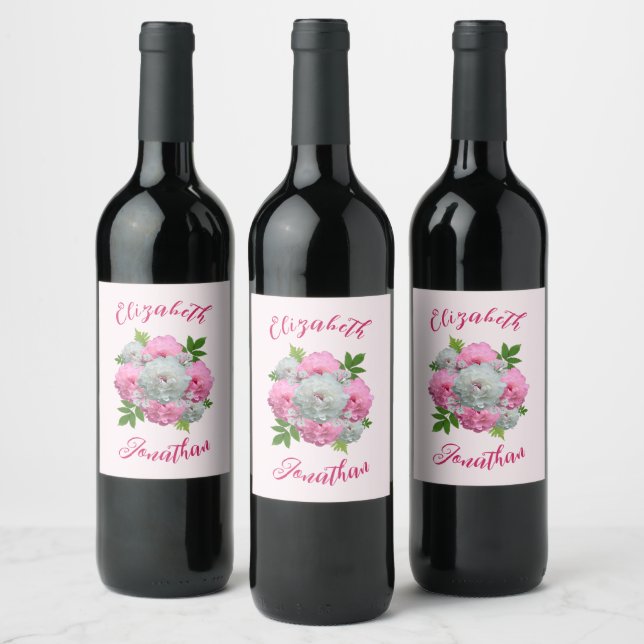 Étiquette Pour Bouteilles De Vin Peony Bouquet Mariage (Bouteilles)