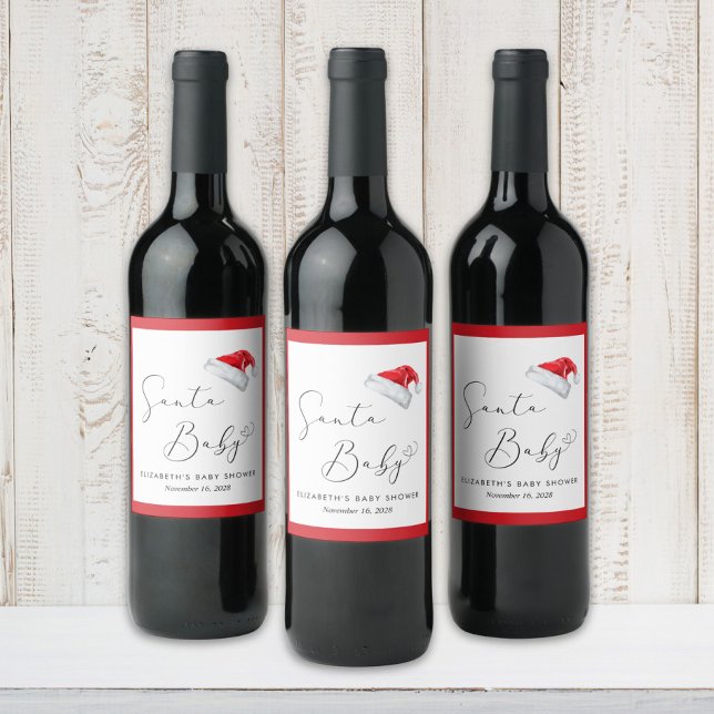 Étiquette Pour Bouteilles De Vin Père Noël Baby Christmas Baby shower (Créateur téléchargé)