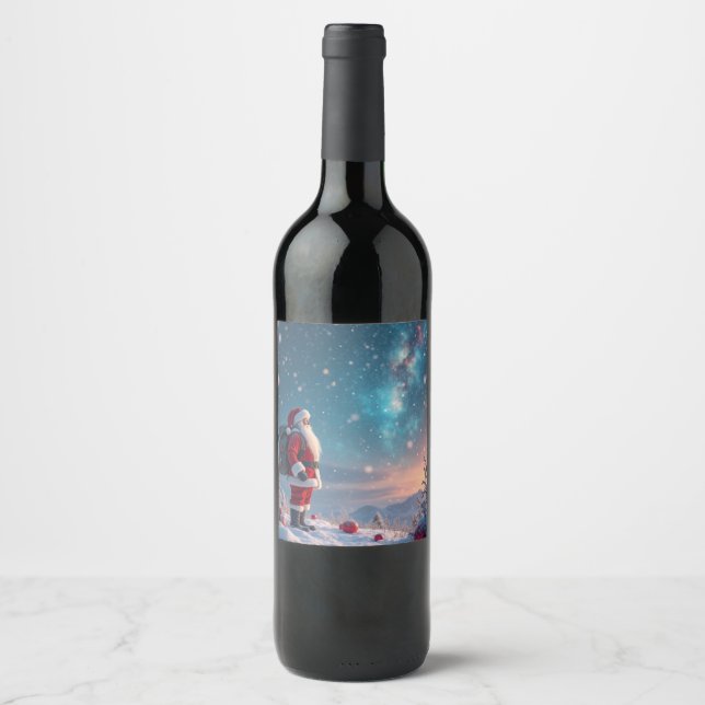 Étiquette Pour Bouteilles De Vin Père Noël de Noël au pôle Nord (Devant)