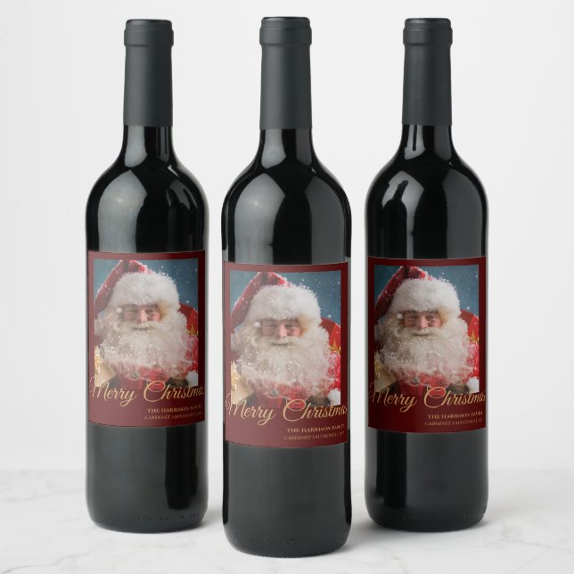 Étiquette Pour Bouteilles De Vin Père Noël d'hiver | Joyeux Noël (Bouteilles)