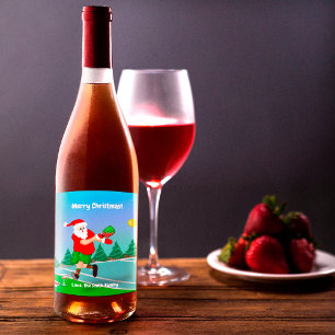 Étiquette Pour Bouteilles De Vin Père Noël drôle jouant au pickleball Joyeux Noël