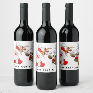 Étiquette Pour Bouteilles De Vin Père Noël et Reindeer Joyeux Noël Joyeux dessin an