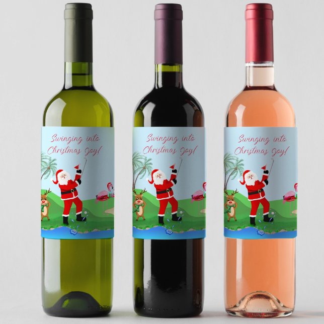 Étiquette Pour Bouteilles De Vin Père Noël Jouant À L'Eau Avec Martini Party (A great wine gift idea for a holiday party.)