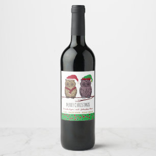 Étiquette Pour Bouteilles De Vin Père Noël Owl et Elf Owl Étiquette de vin