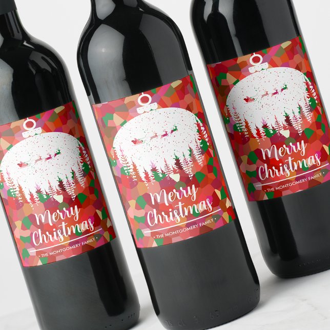 Étiquette Pour Bouteilles De Vin Père Noël Sleigh Noël Ornement (Créateur téléchargé)