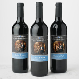 Étiquette Pour Bouteilles De Vin Perles Bleues Saphir Élégantes Photo de Naissance