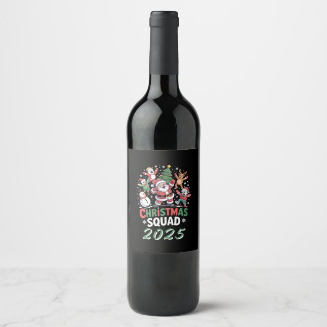 Étiquette Pour Bouteilles De Vin Personalized Christmas Squad 2025 Santa Family  (Devant)